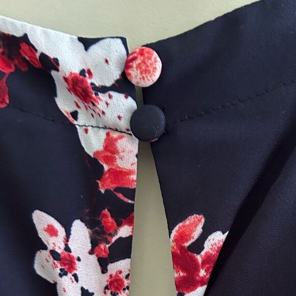 Elle Navy Blue Pink Floral Cherry Blossom Sleeveless Dress Size Small - Picture 9 of 11